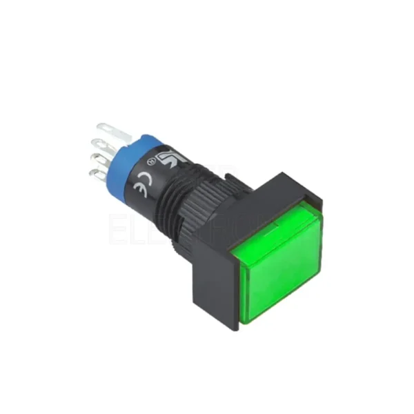 4 Pin Dikdörtgen Yeşil Işıklı Buton 12mm 1NO-1NC 4 Pin Dikdörtgen Yeşil Işıklı Buton 12mm 1NO-1NC
